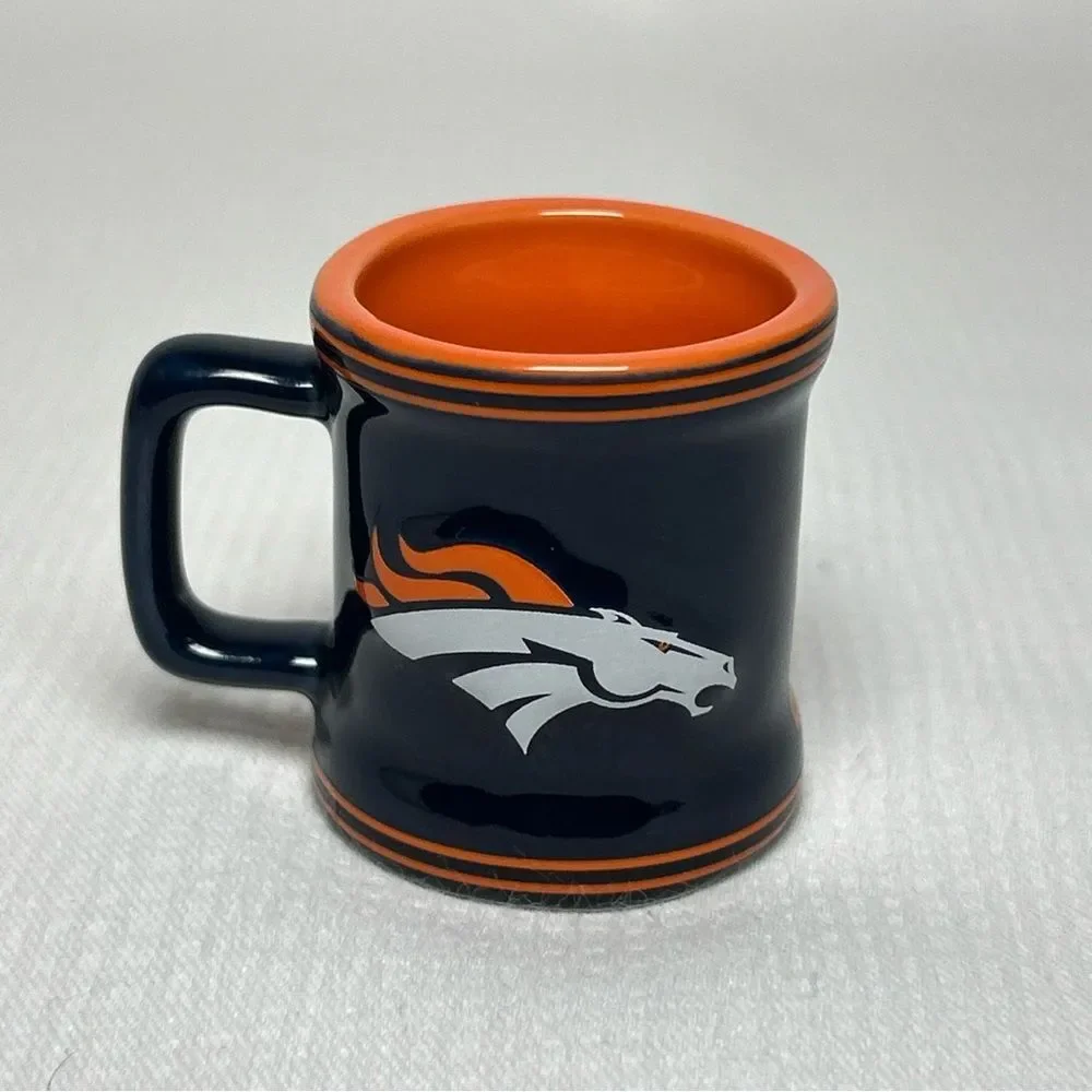 NFL Broncos Ceramic Sculpted 2 oz Mini Mug Shot Glass Navy Orange